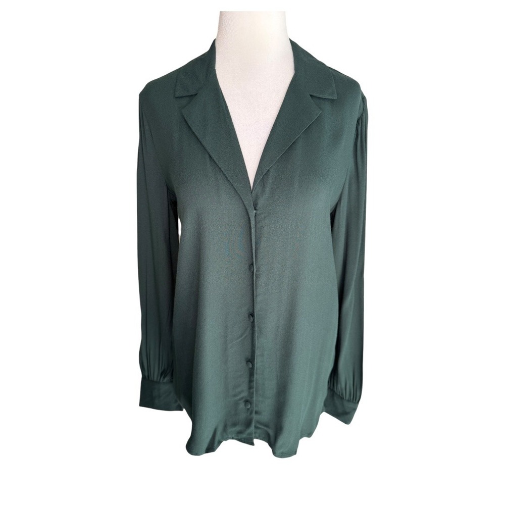 Love By Design Dark Forest Green Button Down Blouse Long Sleeve XS Collared NWT